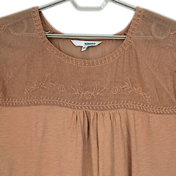 Sonoma Mesh Embroidered Top 3X Eyelet Camel Color Jersey Knit Boho Chic Western. - Picture 8 of 16